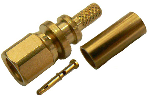 SMC reverse gender male crimp connector for RG174 cable and RG316 cable, DC-10 GHz, 50 Ohms – gold plated